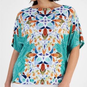 Women's Large Multicolor Floral Geometric Print Top Blouse